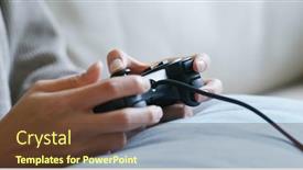  Presentation with play - Theme with woman-play-tv-game background and a tawny brown colored foreground