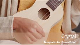  Presentation with ukulele - Theme having woman play ukulele at home background and a  colored foreground