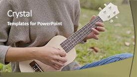  Presentation with ukulele - Slide deck having woman play ukulele at park background and a gray colored foreground