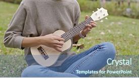  Presentation with ukulele - Slide deck enhanced with woman play ukulele at park background and a ocean colored foreground