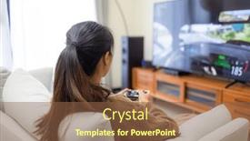  Presentation with video game - Slide set enhanced with woman-play-video-game background and a tawny brown colored foreground