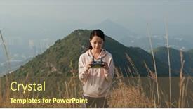  Presentation with fly - Beautiful PPT layouts featuring woman-play-with-fly-drone backdrop and a tawny brown colored foreground