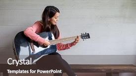  Presentation with role play woman and man - Audience pleasing slide deck consisting of woman play with guitar backdrop and a tawny brown colored foreground