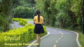  Presentation with motor - Slide deck consisting of woman-play-with-motor-scooter background and a  colored foreground