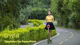  Presentation with motor - Theme having woman-play-with-motor-scooter background and a  colored foreground