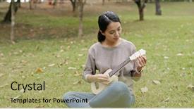  Presentation with ukulele - Slides consisting of woman play with ukulele background and a mint green colored foreground