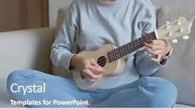  Presentation with ukulele - Colorful presentation design enhanced with woman play with ukulele backdrop and a teal colored foreground