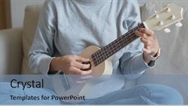  Presentation with ukulele - Slide deck enhanced with woman play with ukulele background and a seafoam green colored foreground