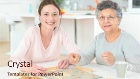  Presentation with board game - Presentation theme featuring woman playing a board game background and a lemonade colored foreground
