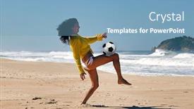  Presentation with beach ball - Cool new presentation theme with woman playing ball on the beach backdrop and a teal colored foreground