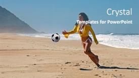  Presentation with beach ball - Amazing slides having woman playing ball on the beach backdrop and a teal colored foreground