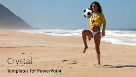  Presentation with beach ball - Theme consisting of woman playing ball on the beach background and a soft green colored foreground