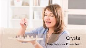  Presentation with chessboard - PPT layouts having woman playing chess on mini background and a lemonade colored foreground