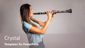  Presentation with clarinet - Cool new PPT theme with woman-playing-clarinet backdrop and a gray colored foreground