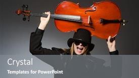  Presentation with classical music - Audience pleasing PPT theme consisting of woman playing classical cello in music concept backdrop and a gray colored foreground