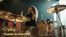  Presentation with music band - Beautiful theme featuring woman playing drums during music band rehearsal backdrop and a tawny brown colored foreground