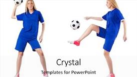  Presentation with football women - Audience pleasing theme consisting of woman playing football on white backdrop and a sky blue colored foreground