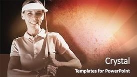  Presentation with golf - Presentation design having woman playing golf against sunburst background and a tawny brown colored foreground