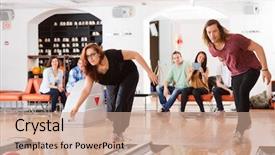  Presentation with bowling - Slide set having woman playing in bowling background and a coral colored foreground