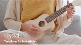  Presentation with ukulele - Colorful slide set enhanced with woman playing song with ukulele backdrop and a coral colored foreground