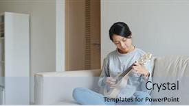  Presentation with ukulele - Presentation design consisting of woman playing ukulele at home background and a light blue colored foreground