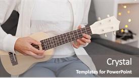  Presentation with ukulele - Audience pleasing presentation theme consisting of woman playing ukulele backdrop and a gray colored foreground