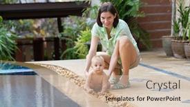  Presentation with baby - PPT theme with woman-playing-with-baby-near background and a soft green colored foreground