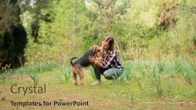  Presentation with walk - Slides having woman-playing-with-her-dog background and a  colored foreground