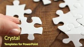  Presentation with jigsaw - Beautiful PPT theme featuring woman playing with jigsaw puzzle backdrop and a tawny brown colored foreground