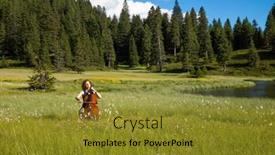  Presentation with summer - Presentation theme enhanced with woman-plays-the-cello background and a gold colored foreground