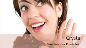  Presentation with nineteenth century woman - PPT theme enhanced with woman-pleasantly-surprised-about-something background and a coral colored foreground