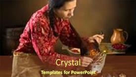  Presentation with hunting - Slide set enhanced with woman plucking a dead pheasant in an old master hunting scene background and a tawny brown colored foreground