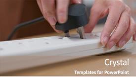  Presentation with power plug - Audience pleasing PPT layouts consisting of woman plug in the power backdrop and a coral colored foreground