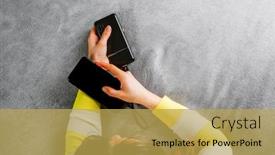  Presentation with power bank - Colorful slide set enhanced with woman-plugged-the-charger backdrop and a yellow colored foreground