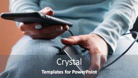  Presentation with power bank - Cool new PPT theme with woman-plugged-the-charger backdrop and a ocean colored foreground