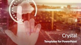  Presentation with city buildings winter storm - PPT theme with woman pointing against illuminated building background and a tawny brown colored foreground