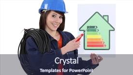  Presentation with rating - Amazing presentation theme having woman pointing at energy rating backdrop and a wine colored foreground