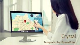 Presentation with navigation - Colorful presentation enhanced with woman pointing finger to gps backdrop and a soft green colored foreground