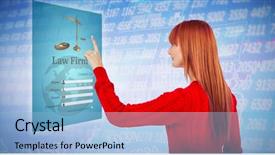  Presentation with woman - Amazing presentation having woman pointing something against stock backdrop and a light blue colored foreground