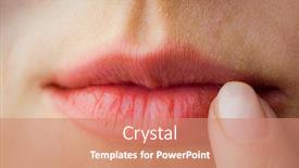  Presentation with lips - Audience pleasing PPT layouts consisting of woman-pointing-to-her-lips backdrop and a coral colored foreground