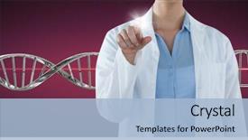 Presentation with dna editing - Presentation consisting of woman pointing with 3d dna background and a light blue colored foreground