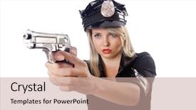  Presentation with police tribute - Slide deck consisting of woman police isolated on white background and a  colored foreground