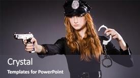  Presentation with homicide investigation police - Theme featuring woman police office with gun background and a  colored foreground