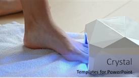  Presentation with nail - Presentation consisting of woman polish her toe nail at home background and a light blue colored foreground