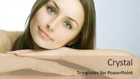  Presentation with beautiful skin - PPT theme with woman portrait clear fresh skin background and a coral colored foreground