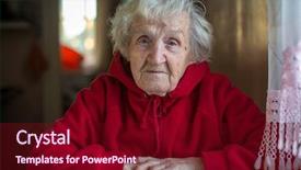  Presentation with elderly woman in nursing - Slide set enhanced with woman portrait in a bright background and a wine colored foreground