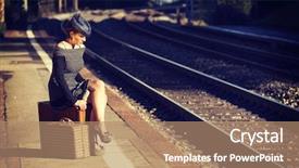 Presentation with station - Colorful theme enhanced with woman portrait train station backdrop and a coral colored foreground