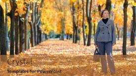  Presentation with autumn leaves - Presentation having woman-poses-with-yellow-leaves background and a gold colored foreground