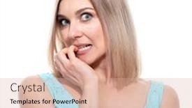  Presentation with doubts - Presentation with woman-posing-at-studio background and a coral colored foreground