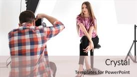  Presentation with professional - Beautiful PPT layouts featuring woman posing for professional photographer backdrop and a mint green colored foreground